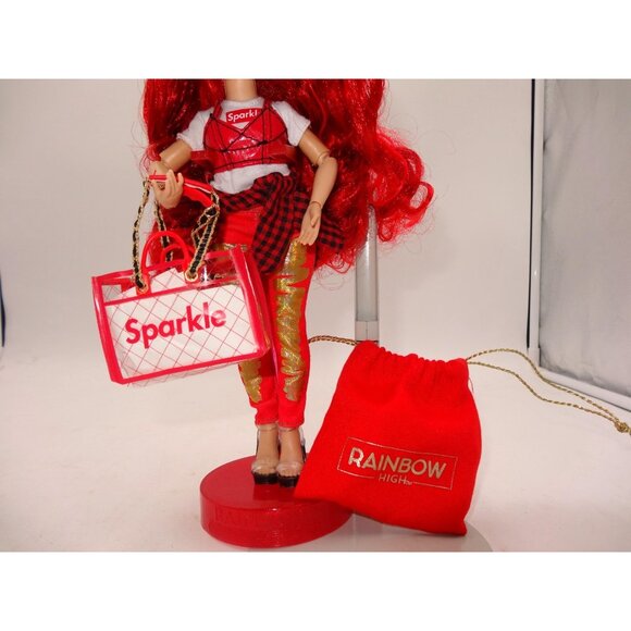 Rainbow High  Ruby Anderson Red Doll with Red Gold Pants New Bag Purse Stand - Picture 4 of 12